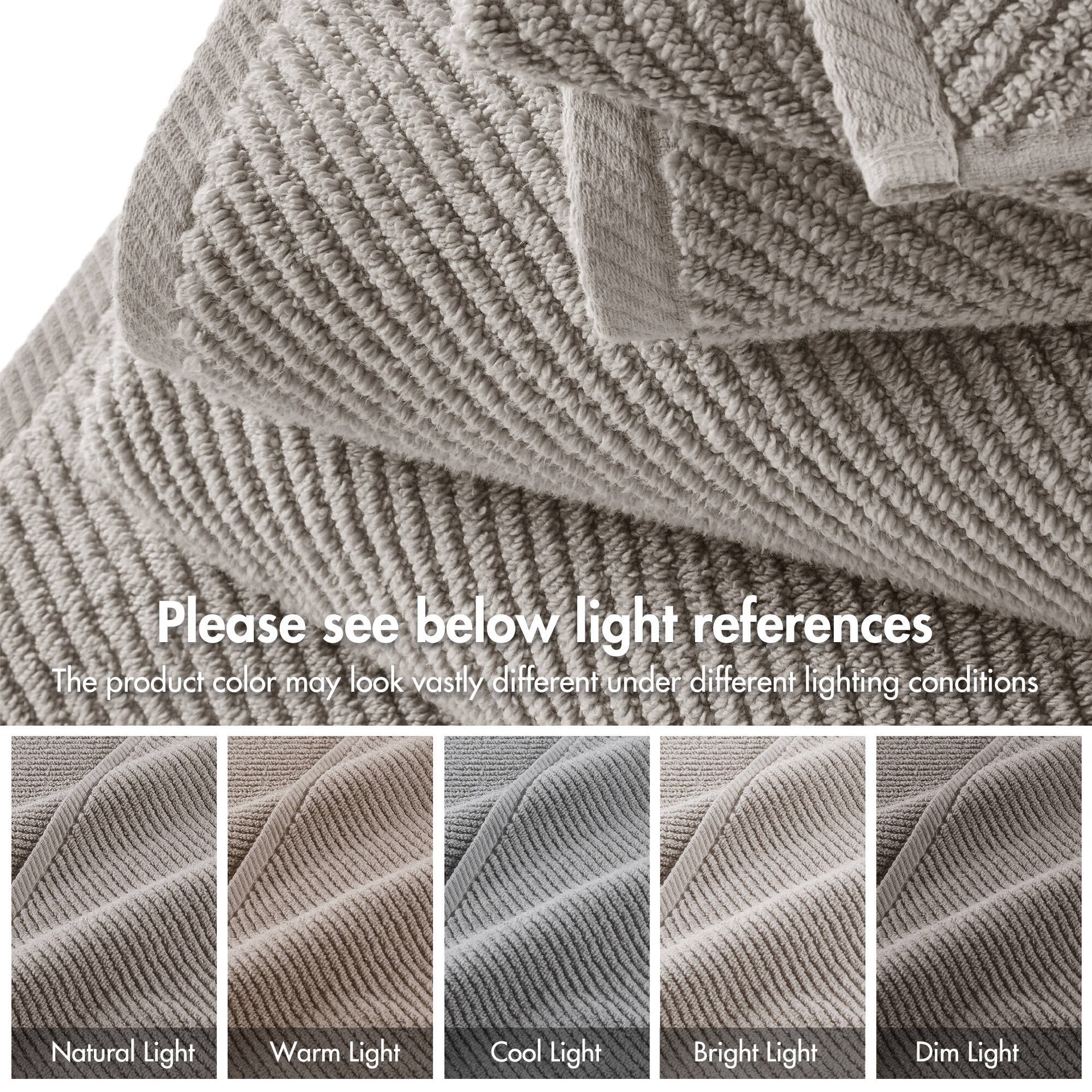 6-Piece 100% Cotton Quick Dry Diagonal Ribbed 6pcs Towel Set, Grey