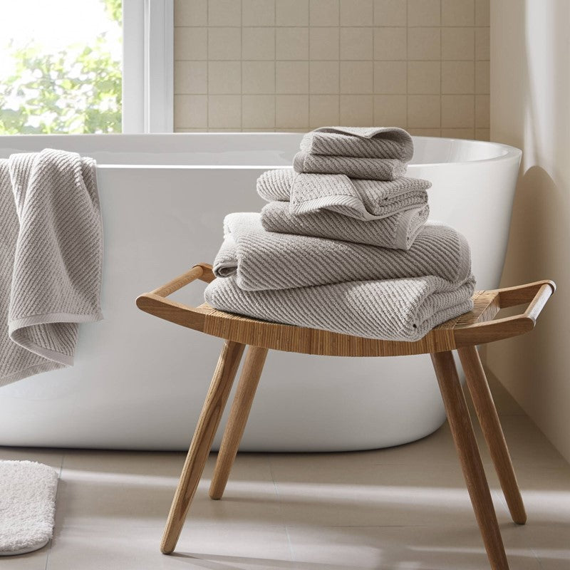 6-Piece 100% Cotton Quick Dry Diagonal Ribbed 6pcs Towel Set, Grey