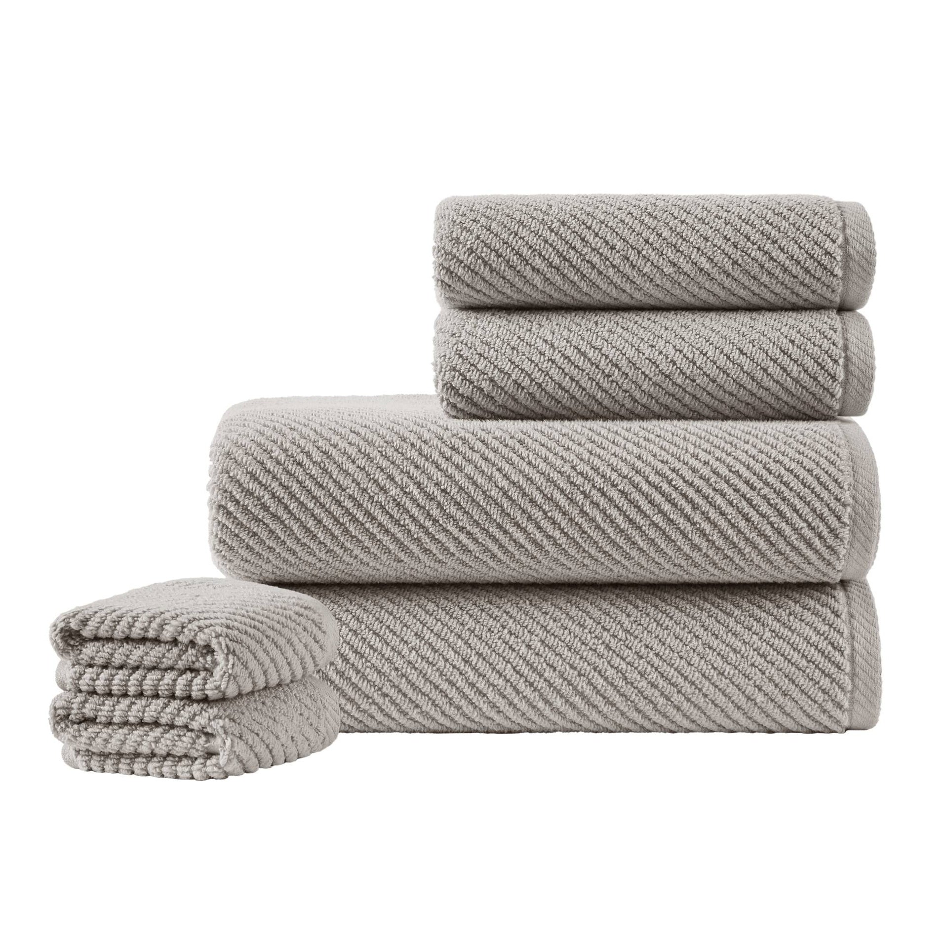 6-Piece 100% Cotton Quick Dry Diagonal Ribbed 6pcs Towel Set, Grey