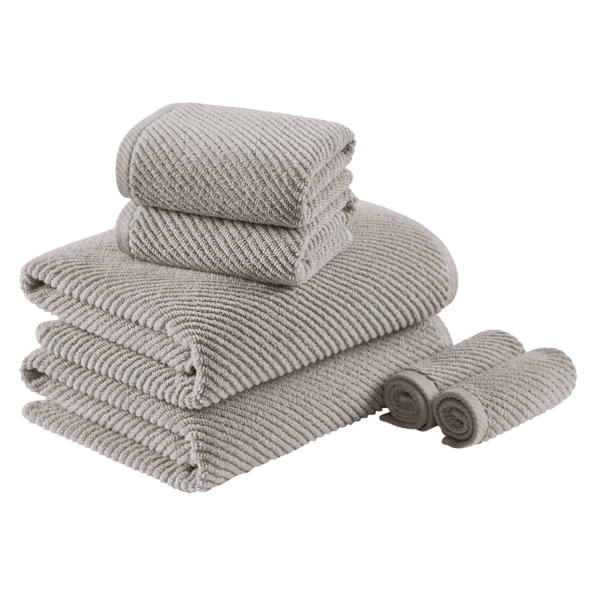 6-Piece 100% Cotton Quick Dry Diagonal Ribbed 6pcs Towel Set, Grey