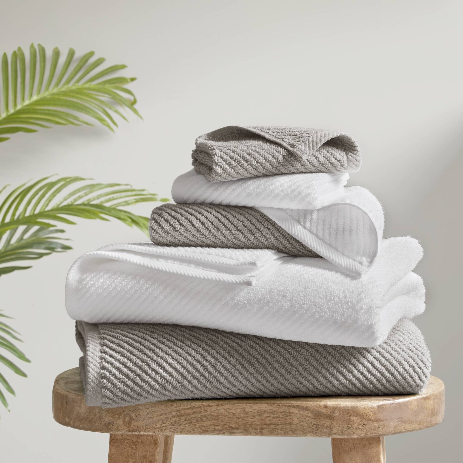 6-Piece 100% Cotton Quick Dry Diagonal Ribbed 6pcs Towel Set, Grey