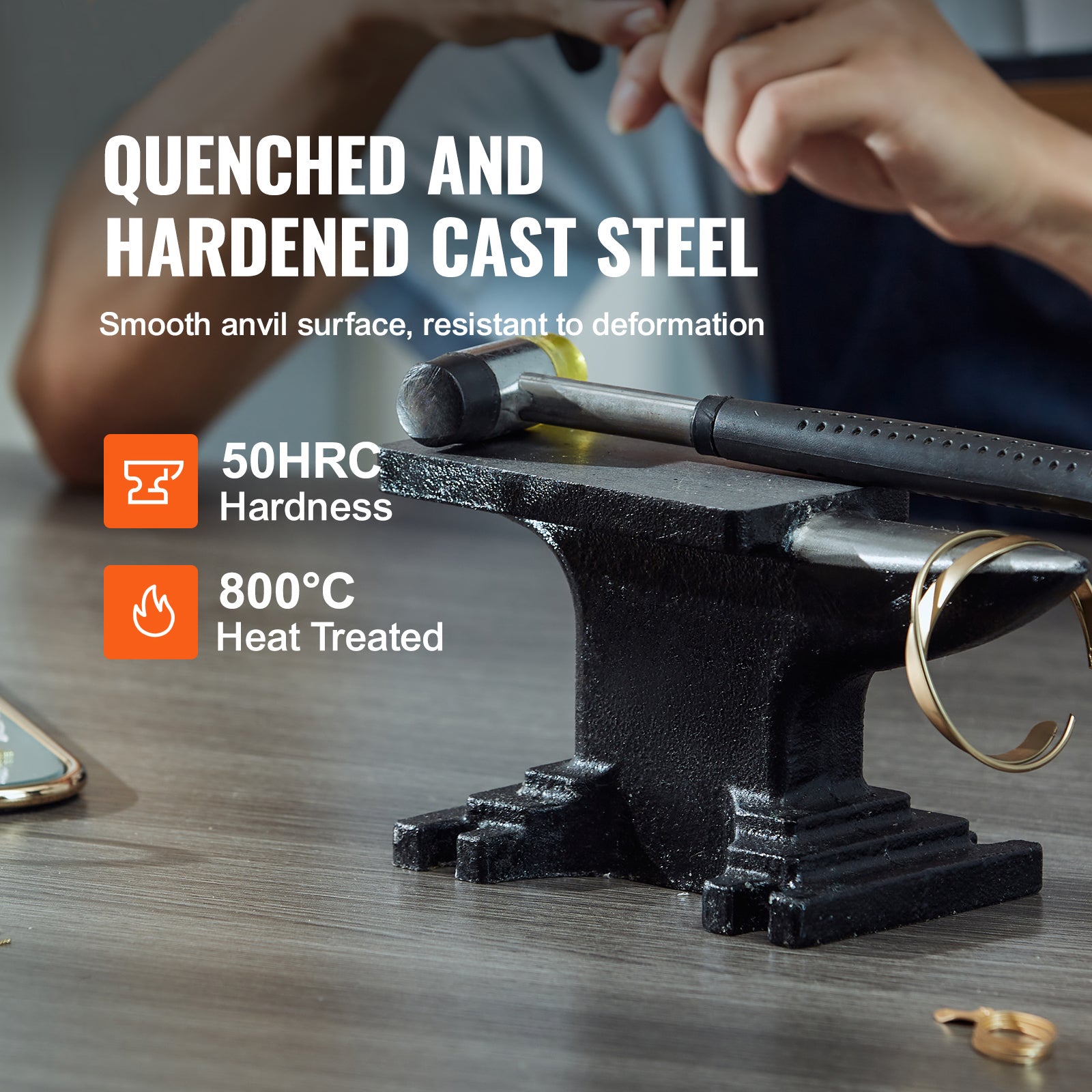 Single Horn Anvil, High Hardness Rugged Round Horn Anvil Blacksmith,8.8Lbs Cast Steel Anvil,Compact Design and Stable Base, Forge Tools and Equipment, Metalsmith Tool for Bending and Shaping