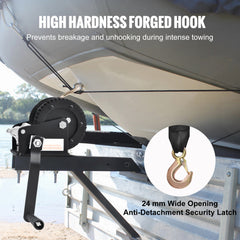 Hand Winch, 1200 lbs Pulling Capacity, Boat Trailer Winch Heavy Duty Rope Crank with 23 ft Polyester Strap and Two-Way Ratchet, Manual Operated Hand Crank Winch for Trailer, Boat or ATV Towing