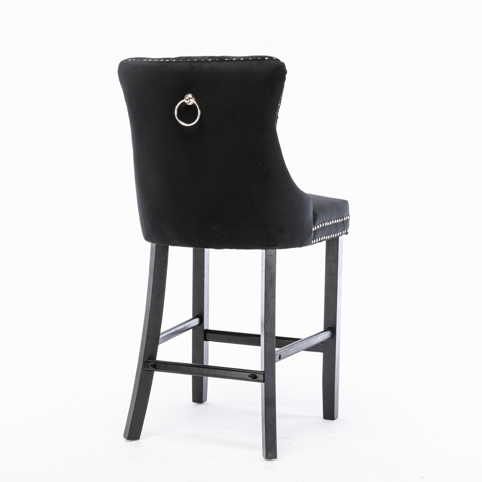 Contemporary Velvet Upholstered Barstools with Button Tufted Decoration and Wooden Legs, and Chrome Nailhead Trim, Leisure Style Bar Chairs,Bar stools, Set of 2 (Black),SW2002BK