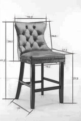 Contemporary Velvet Upholstered Barstools with Button Tufted Decoration and Wooden Legs, and Chrome Nailhead Trim, Leisure Style Bar Chairs,Bar stools, Set of 2 (Black),SW2002BK