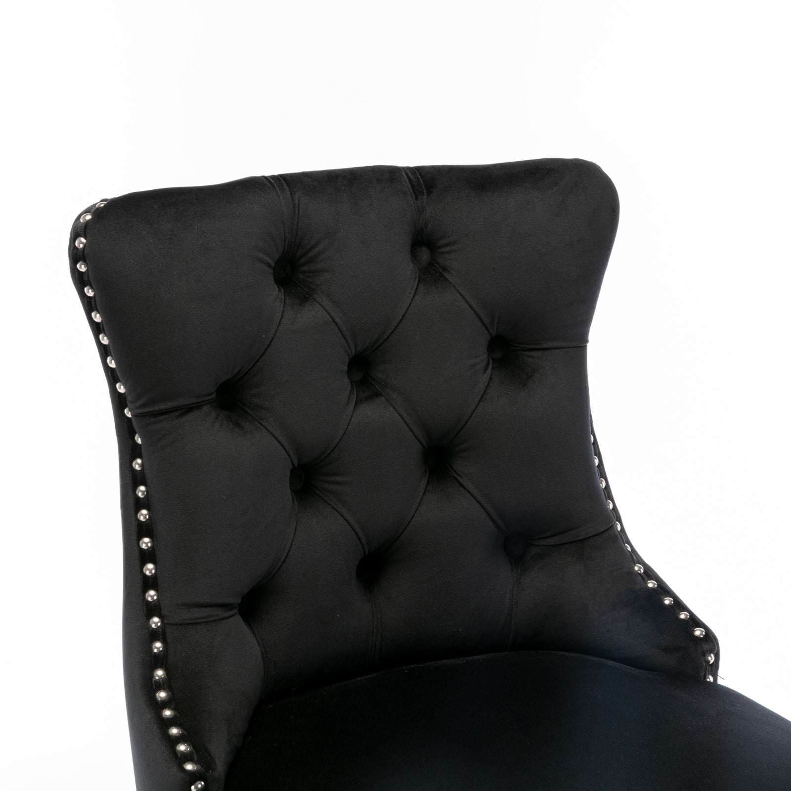 Contemporary Velvet Upholstered Barstools with Button Tufted Decoration and Wooden Legs, and Chrome Nailhead Trim, Leisure Style Bar Chairs,Bar stools, Set of 2 (Black),SW2002BK