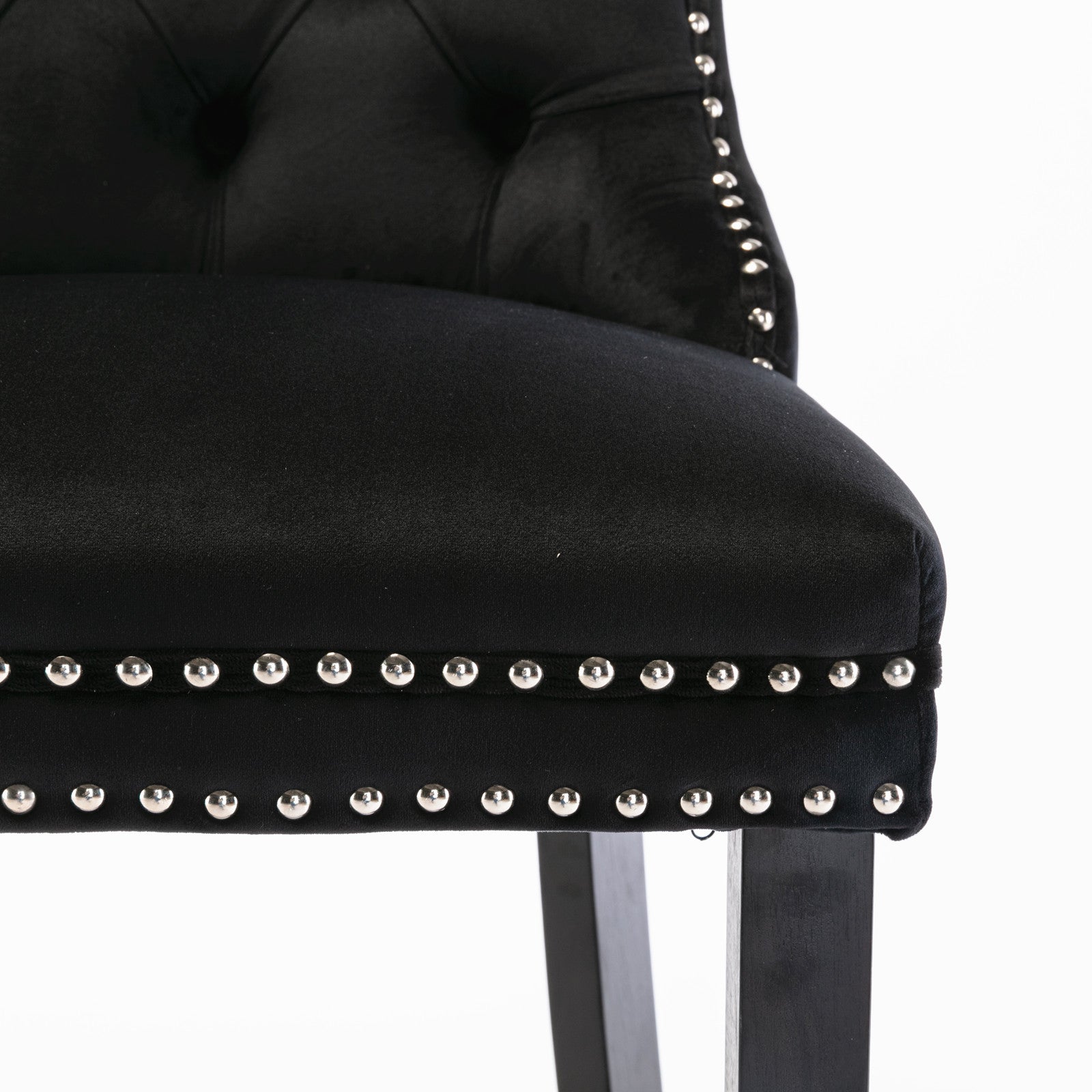 Contemporary Velvet Upholstered Barstools with Button Tufted Decoration and Wooden Legs, and Chrome Nailhead Trim, Leisure Style Bar Chairs,Bar stools, Set of 2 (Black),SW2002BK