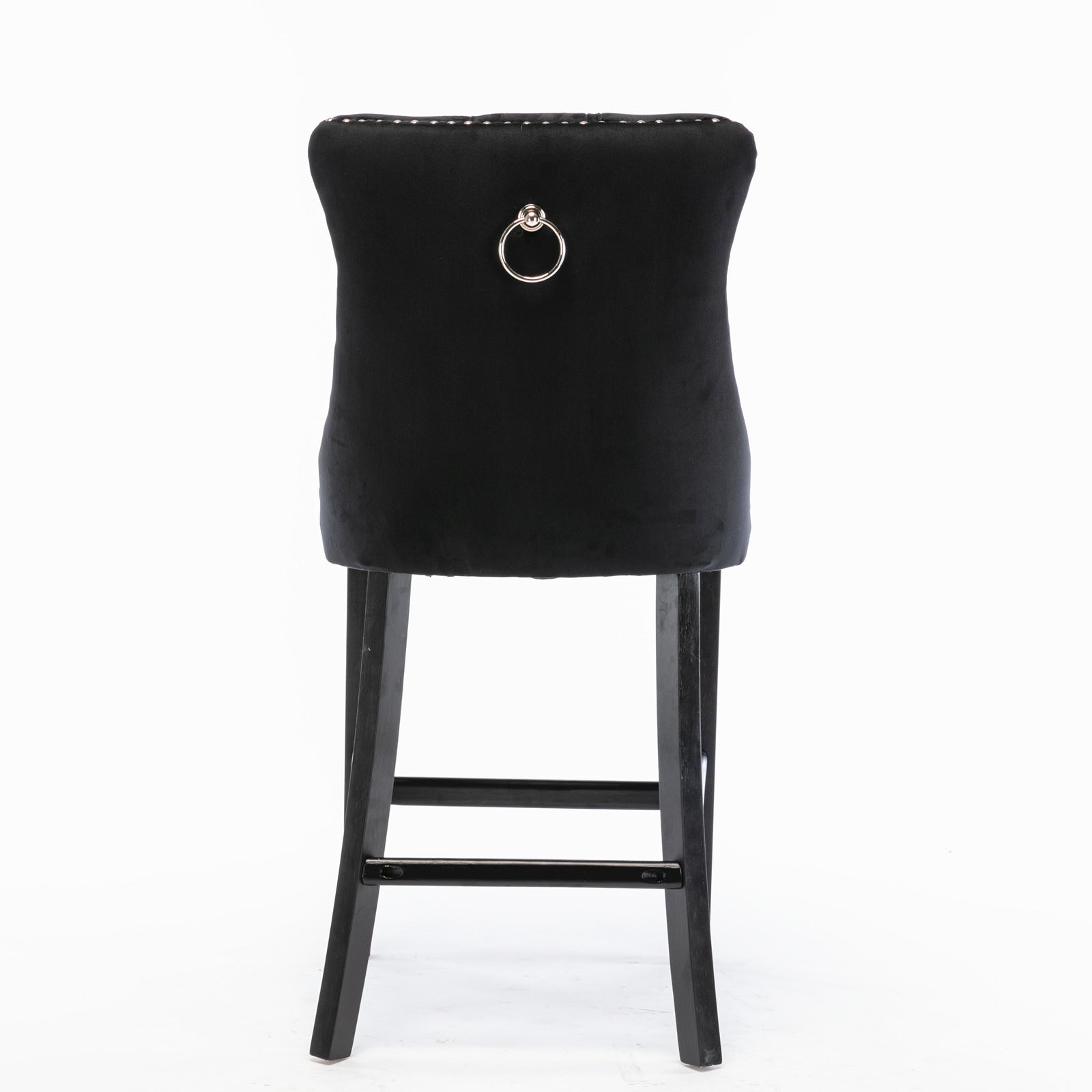 Contemporary Velvet Upholstered Barstools with Button Tufted Decoration and Wooden Legs, and Chrome Nailhead Trim, Leisure Style Bar Chairs,Bar stools, Set of 2 (Black),SW2002BK