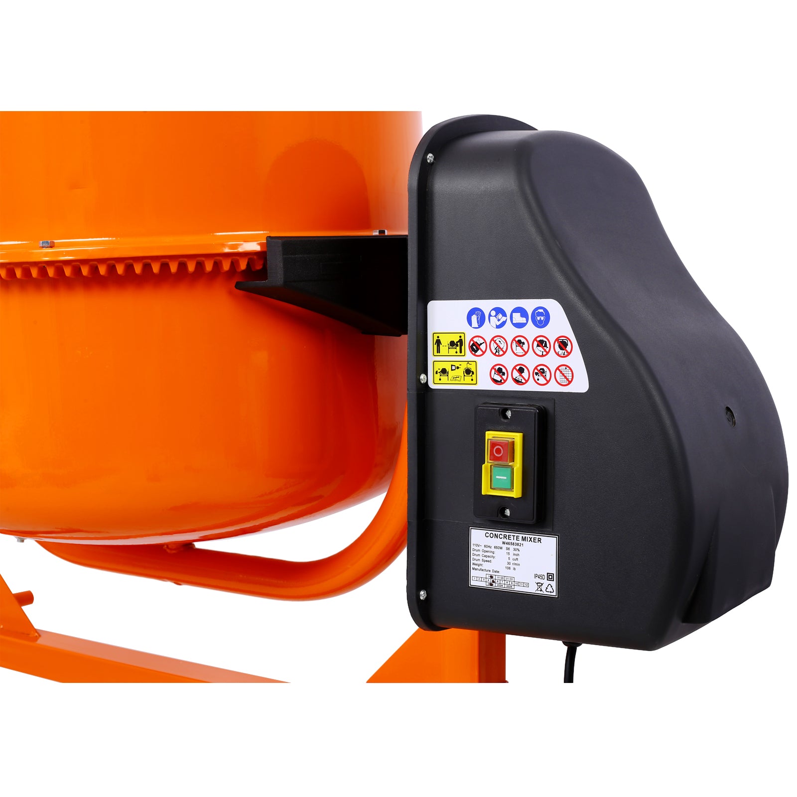 Cement Mixer,5 Cu. Ft Electric Concrete Mixer Machine, 650W AC Motor Portable Power Cement Mixers for Mortar, Stucco and Fodder