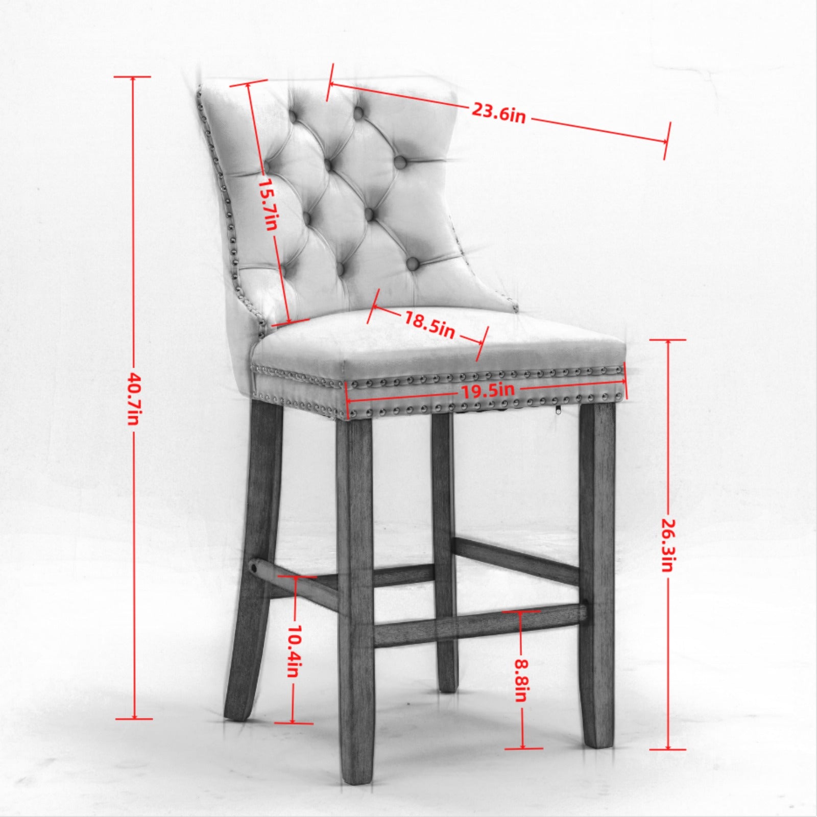 Contemporary Velvet Upholstered Barstools with Button Tufted Decoration and Wooden Legs, and Chrome Nailhead Trim, Leisure Style Bar Chairs,Bar stools, Set of 2 (Beige),SW2002BG