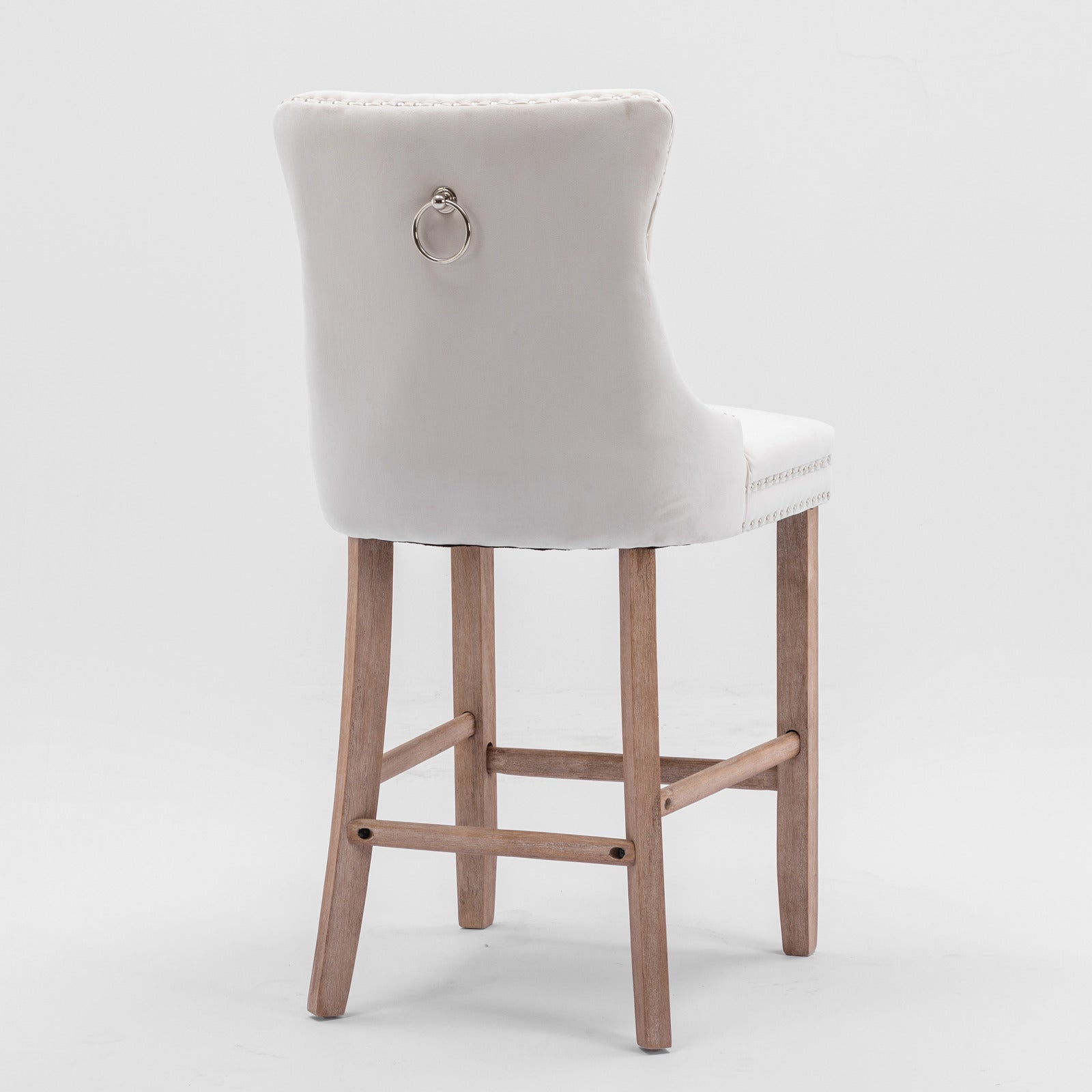 Contemporary Velvet Upholstered Barstools with Button Tufted Decoration and Wooden Legs, and Chrome Nailhead Trim, Leisure Style Bar Chairs,Bar stools, Set of 2 (Beige),SW2002BG