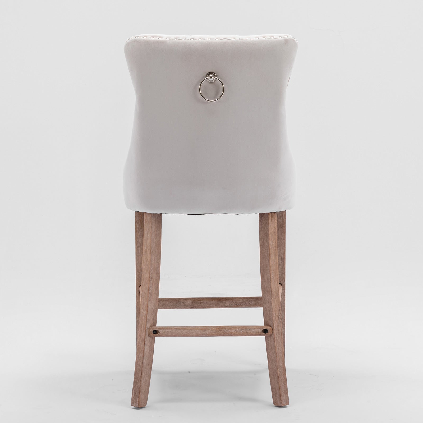 Contemporary Velvet Upholstered Barstools with Button Tufted Decoration and Wooden Legs, and Chrome Nailhead Trim, Leisure Style Bar Chairs,Bar stools, Set of 2 (Beige),SW2002BG