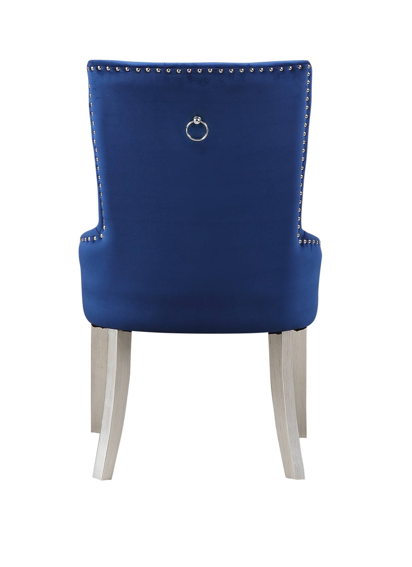 Blue Velvet Chair 1pc Button Tufted Nailhead Trim Platinum Finish Wooden Legs Luxury Dining Room Furniture