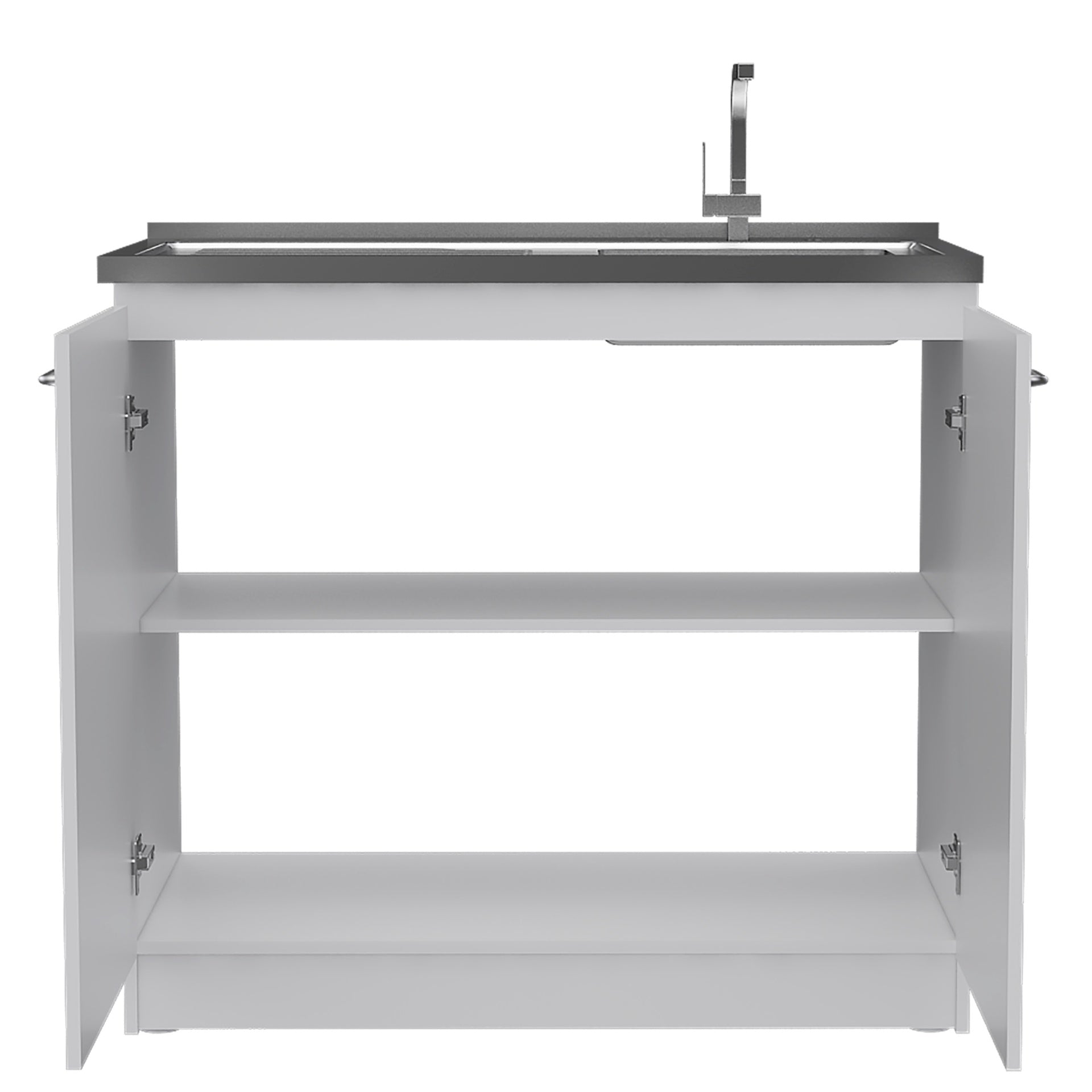 Oklahoma Utility Sink, Double Door Cabinet, Stainless Steel Countertop