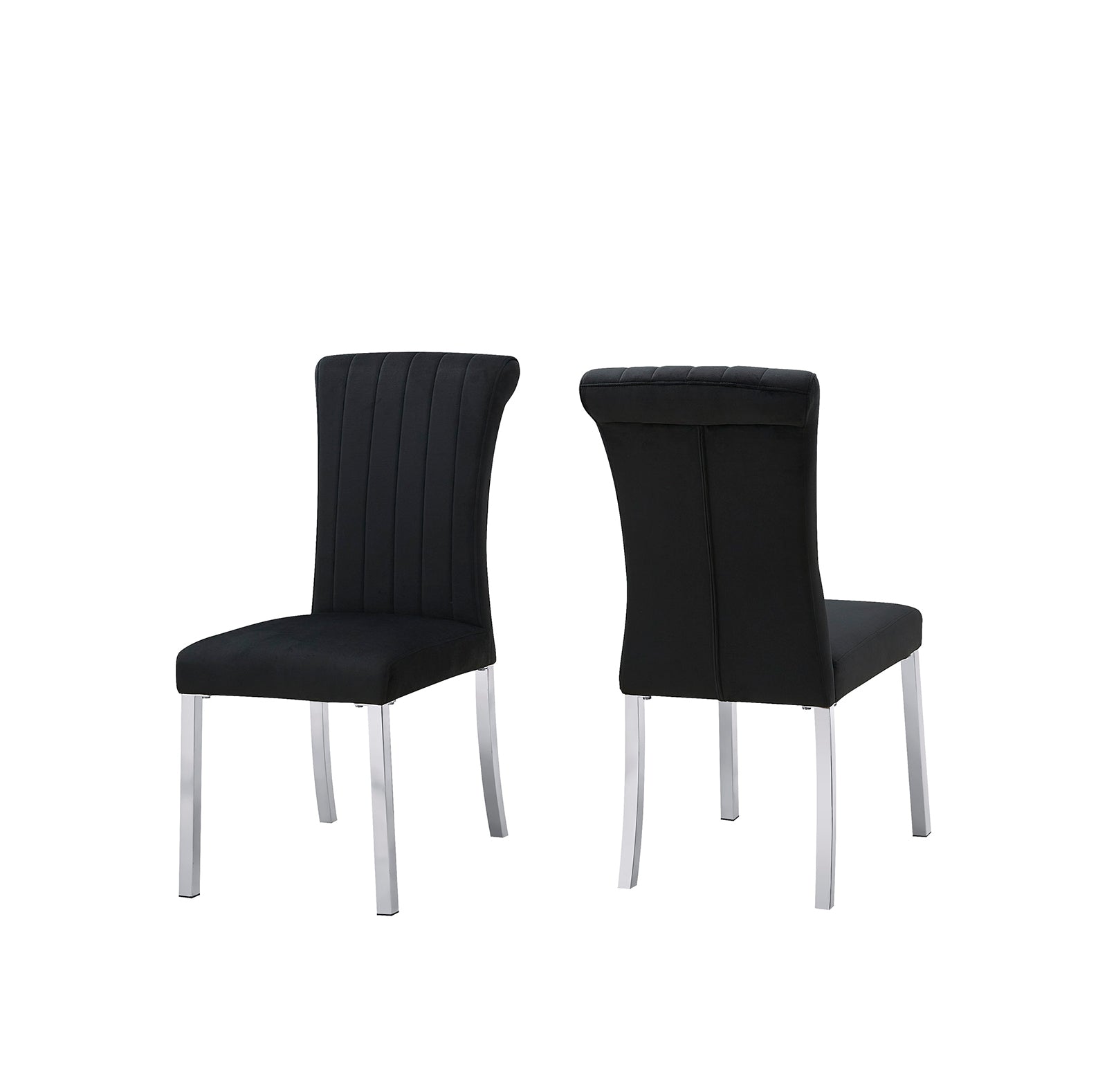 2p Side Chair Channel Tufted Back Seat Contemporary Black And Silver Finish Dining Furniture