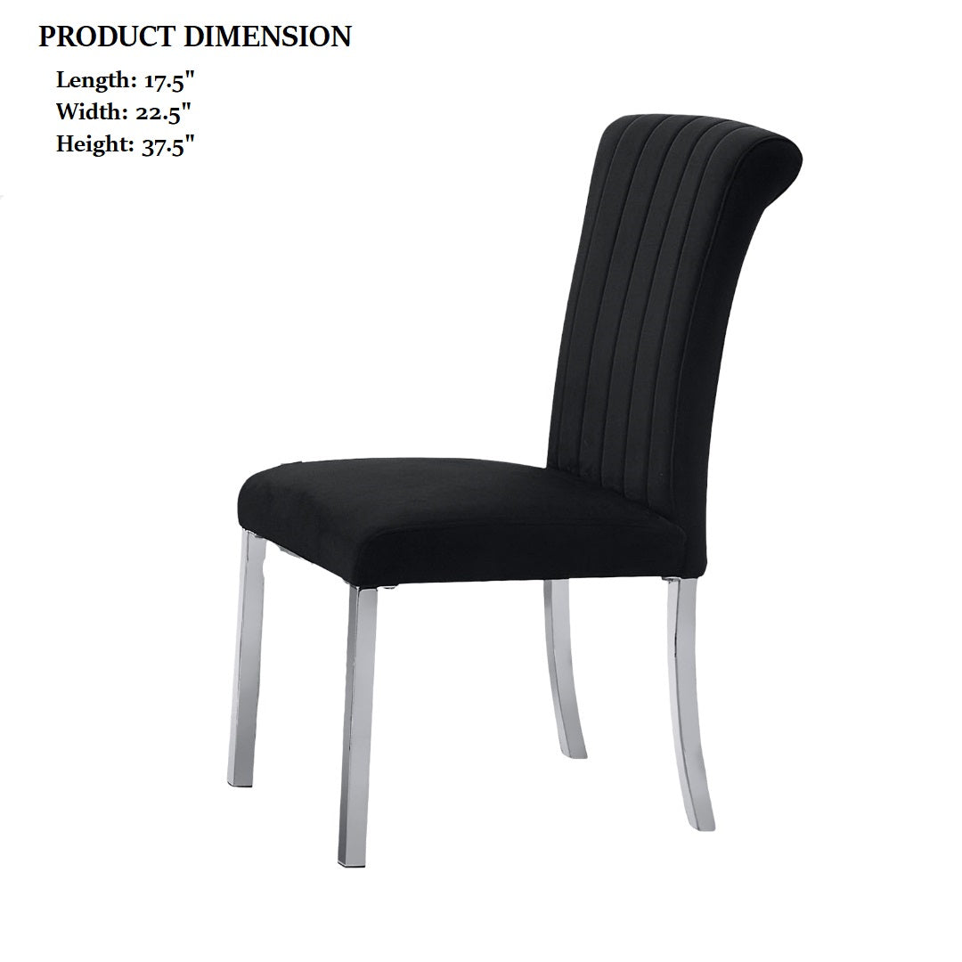 2p Side Chair Channel Tufted Back Seat Contemporary Black And Silver Finish Dining Furniture