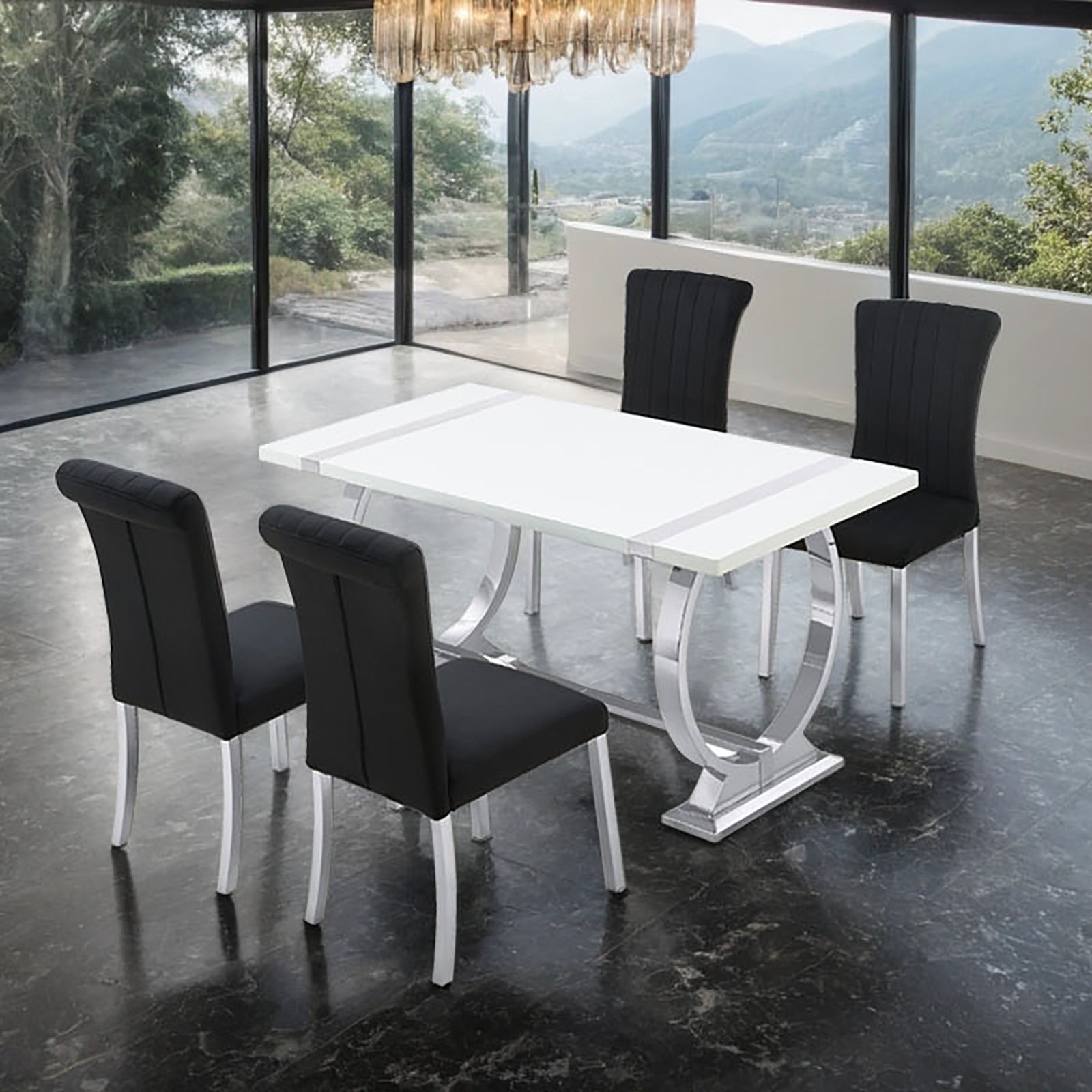 2p Side Chair Channel Tufted Back Seat Contemporary Black And Silver Finish Dining Furniture