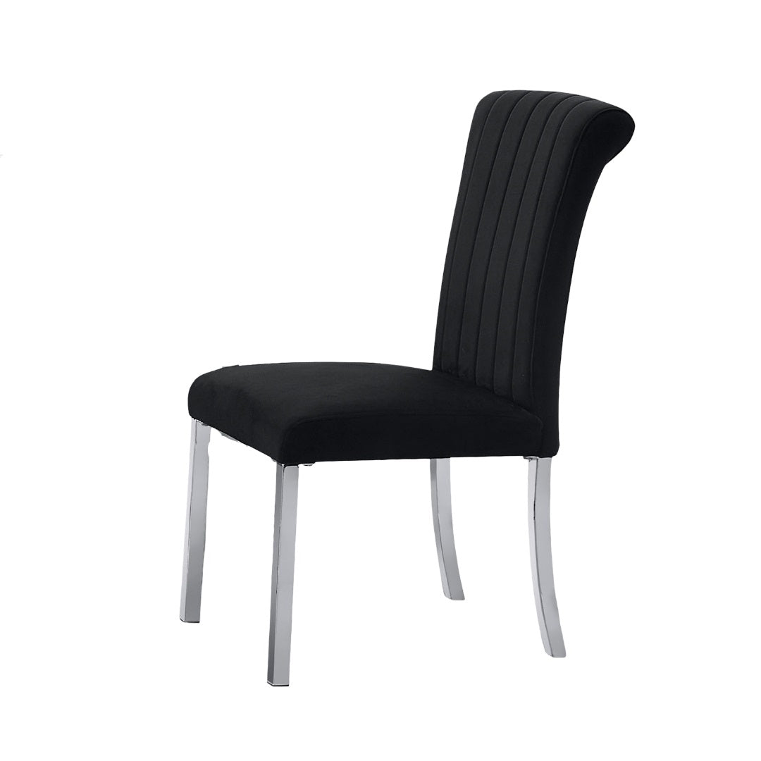 2p Side Chair Channel Tufted Back Seat Contemporary Black And Silver Finish Dining Furniture
