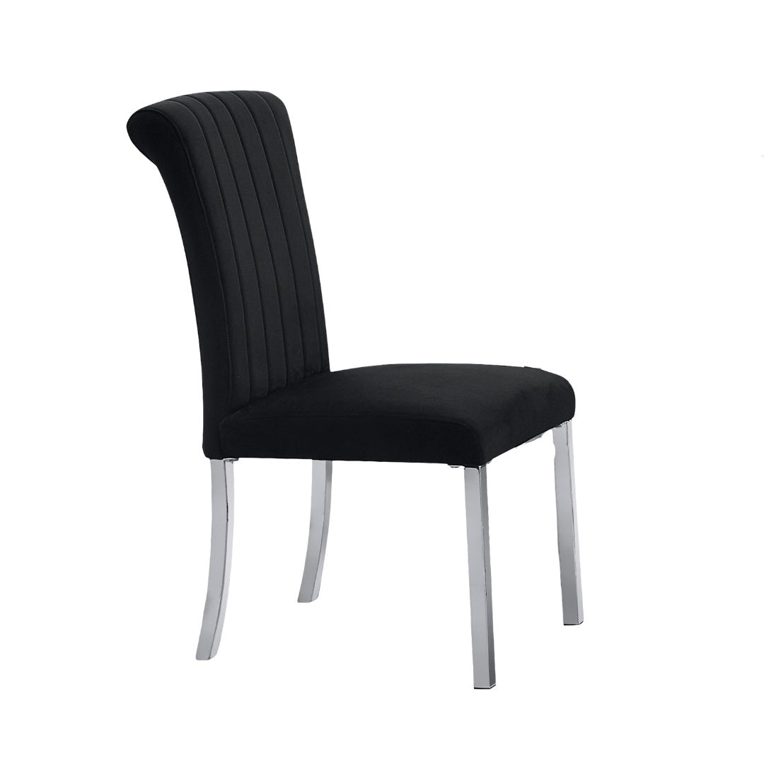 2p Side Chair Channel Tufted Back Seat Contemporary Black And Silver Finish Dining Furniture
