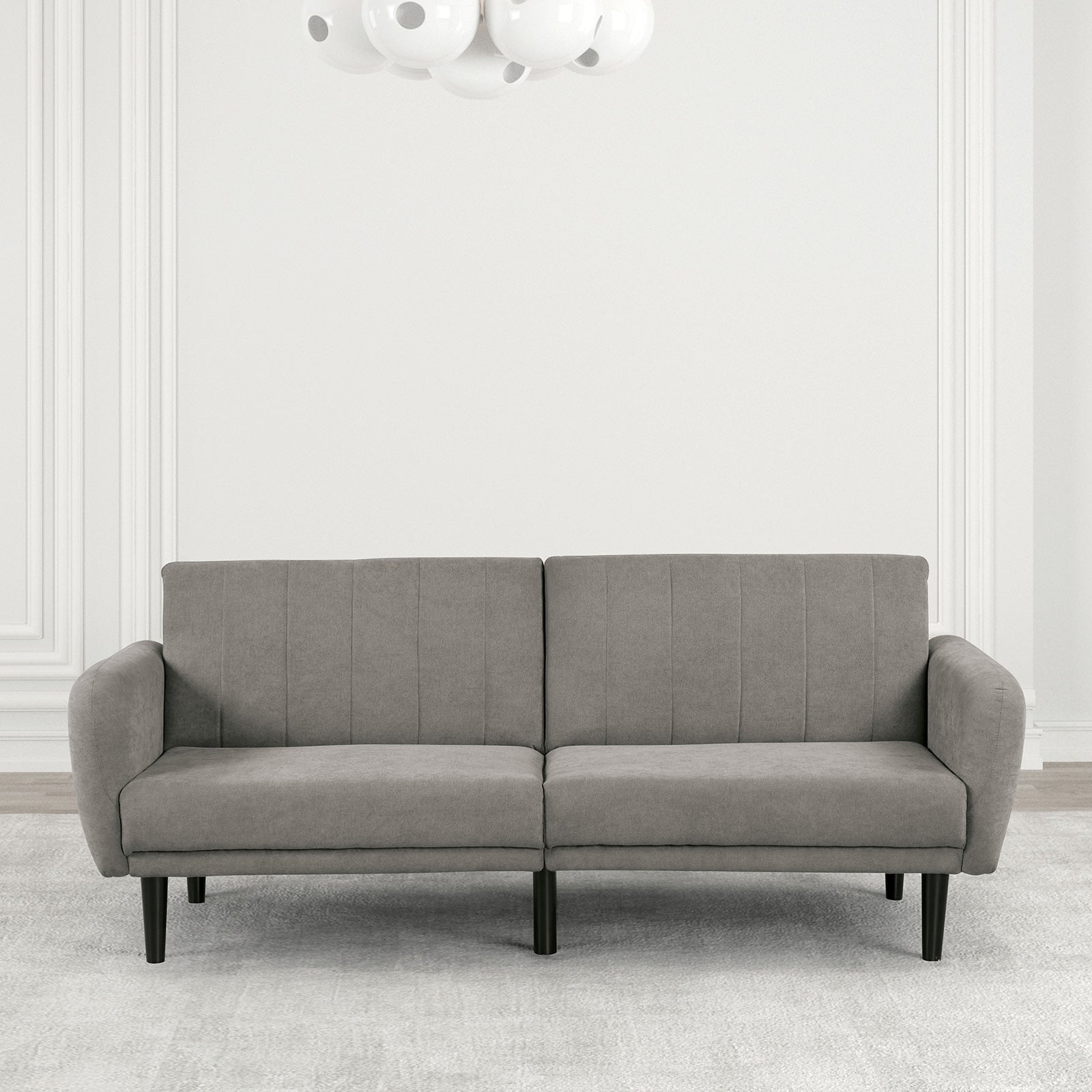 Futon Sofa Gray Color Converts into Bed Tufted Fabric Iron Leg Back Support 1pc Sofa Pocket Coil