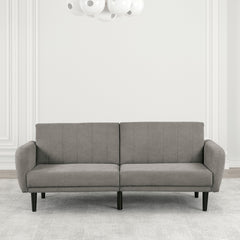 Futon Sofa Gray Color Converts into Bed Tufted Fabric Iron Leg Back Support 1pc Sofa Pocket Coil