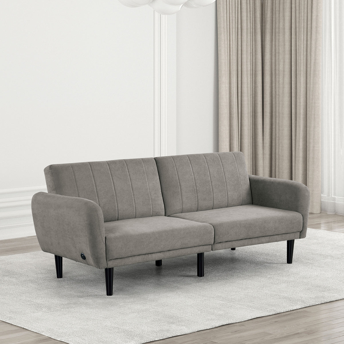 Futon Sofa Gray Color Converts into Bed Tufted Fabric Iron Leg Back Support 1pc Sofa Pocket Coil