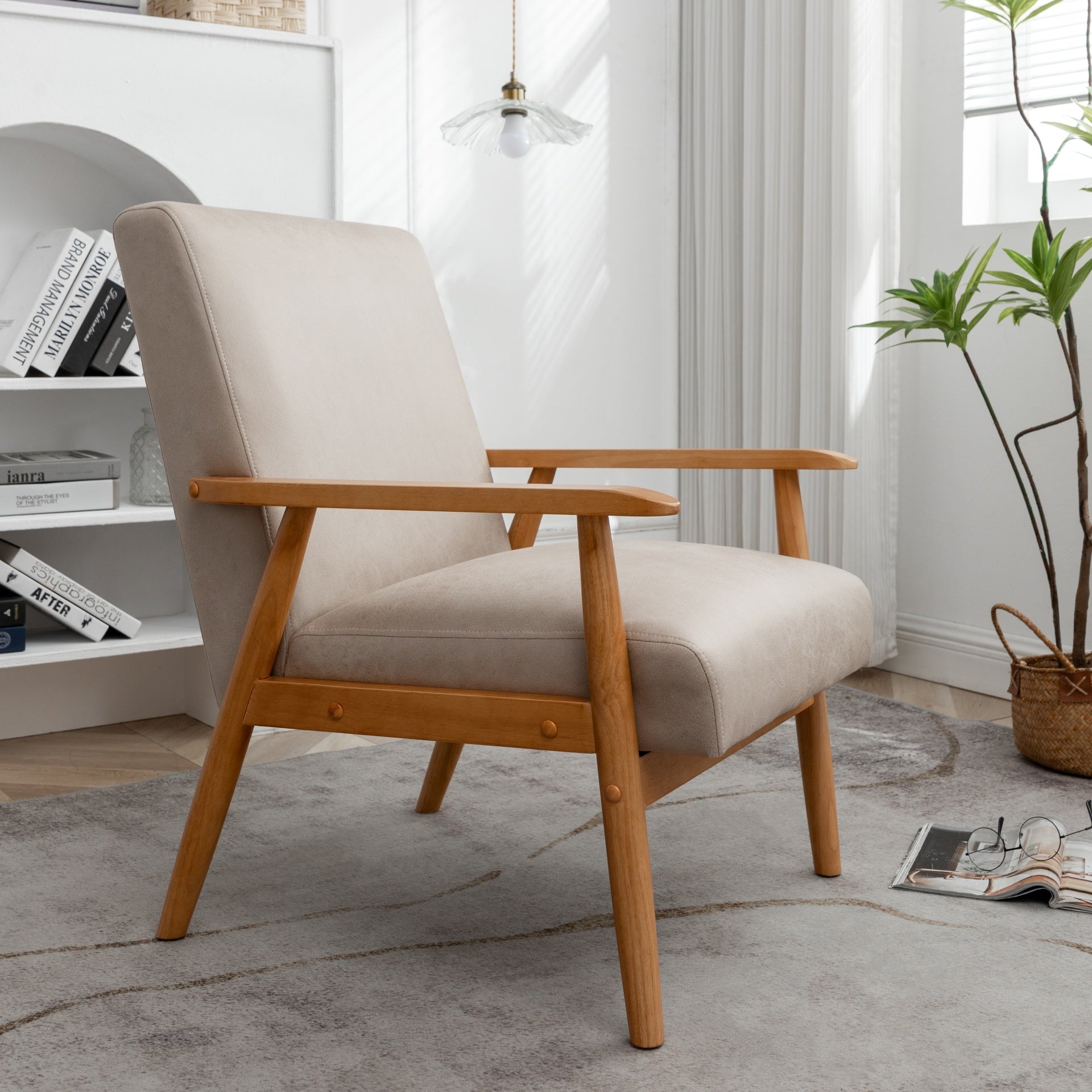 25.38'' Wide Classic Mid-Century Modern Arm Chair, Light Camel