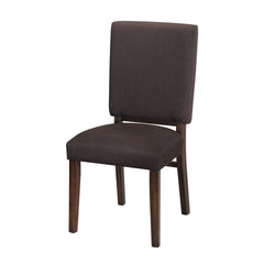 Chocolate Brown Color Fabric Upholstered Side Chairs 2pc Set Walnut Finish Wooden Frame Dining Furniture