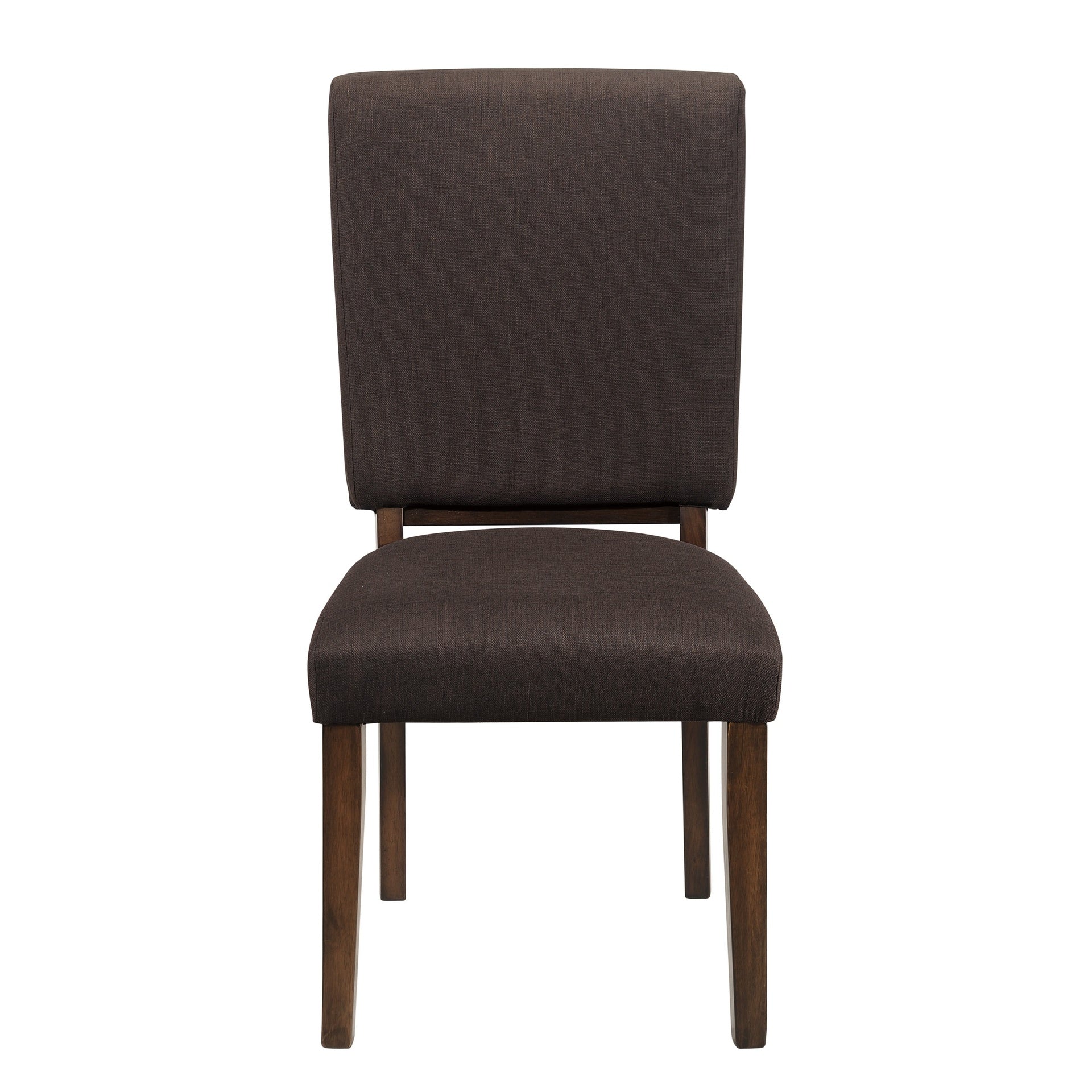 Chocolate Brown Color Fabric Upholstered Side Chairs 2pc Set Walnut Finish Wooden Frame Dining Furniture
