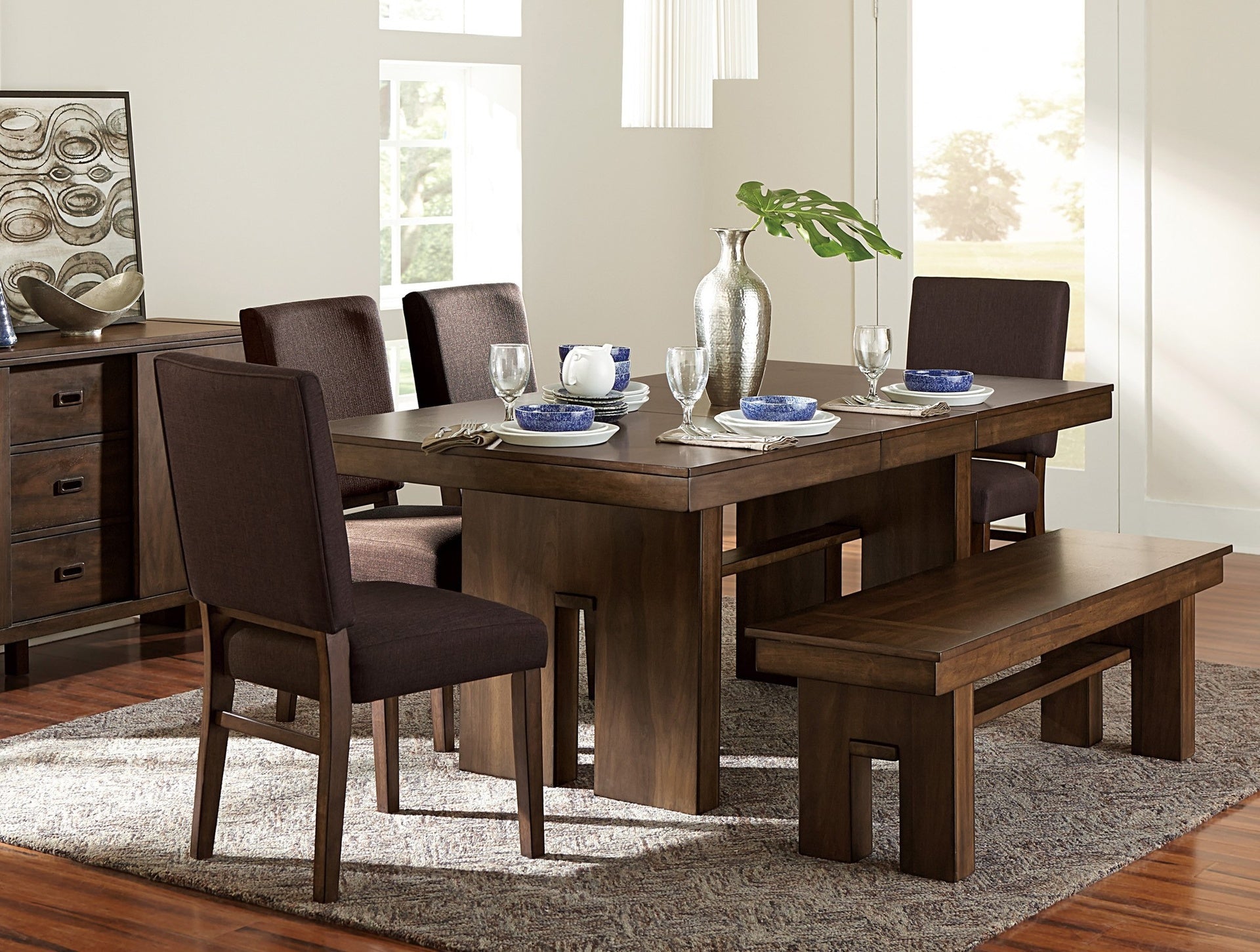 Chocolate Brown Color Fabric Upholstered Side Chairs 2pc Set Walnut Finish Wooden Frame Dining Furniture