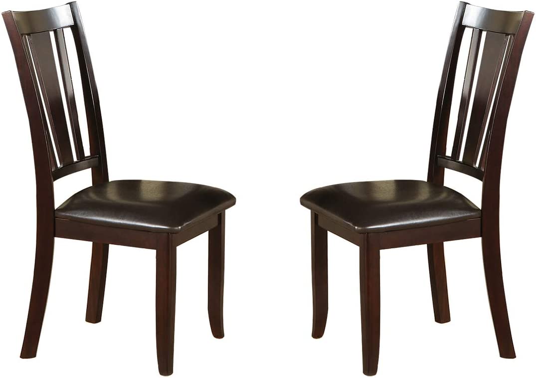 Simple Contemporary Set of 2 Side Chairs Brown Finish Dining Seating Cushion Chair Unique Design Kitchen Dining Room Faux Leather Seat