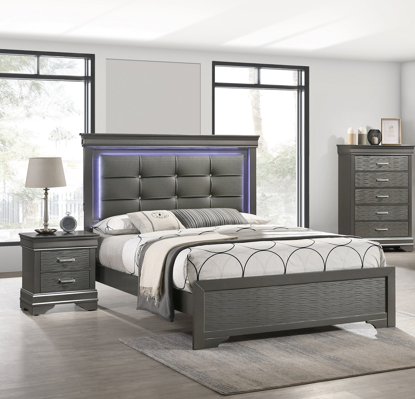 Modern Grey Transitional Wooden Nightstand Bedside Table 2x Drawers Bedroom Furniture