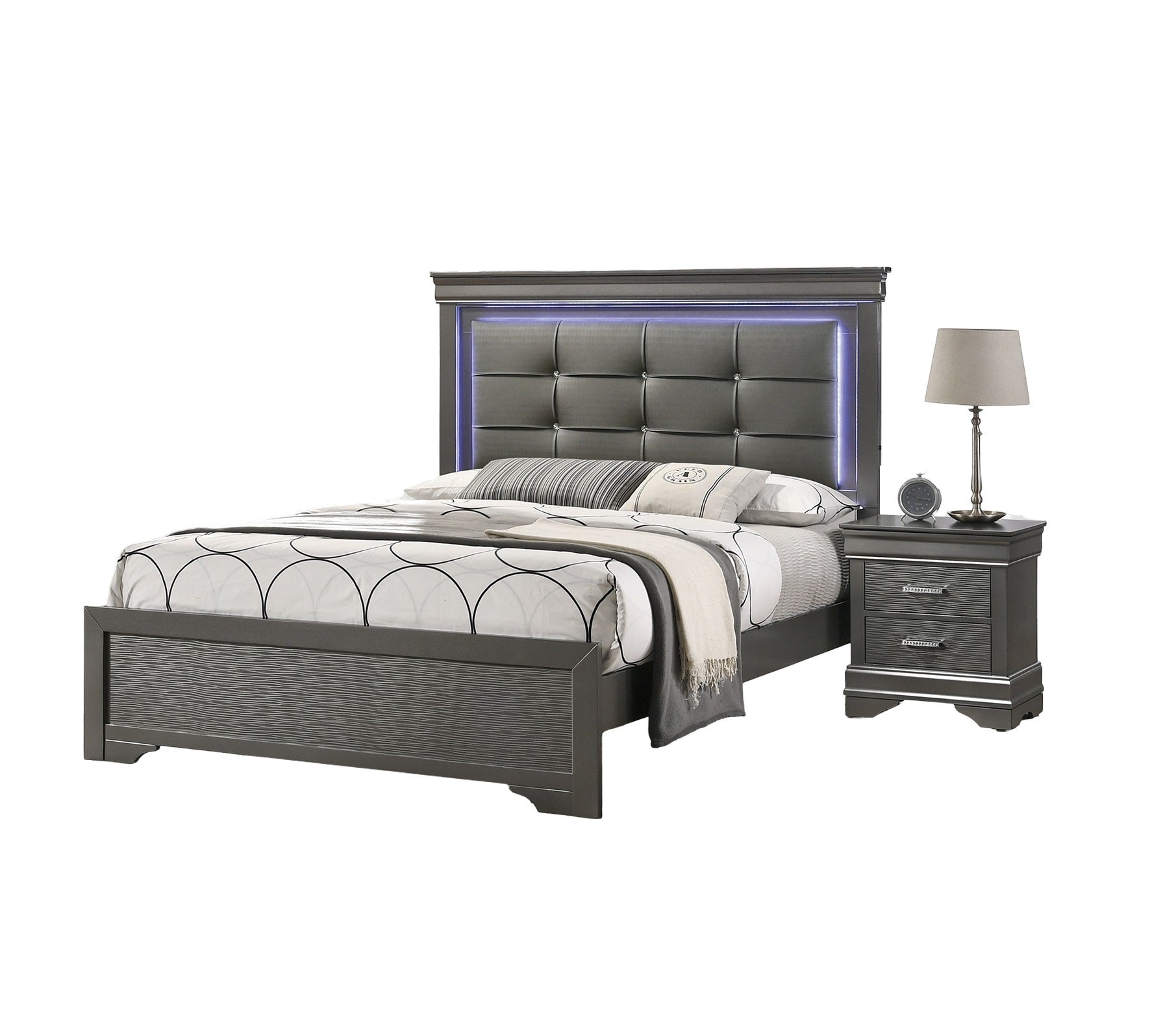 Modern Grey Transitional Wooden Nightstand Bedside Table 2x Drawers Bedroom Furniture