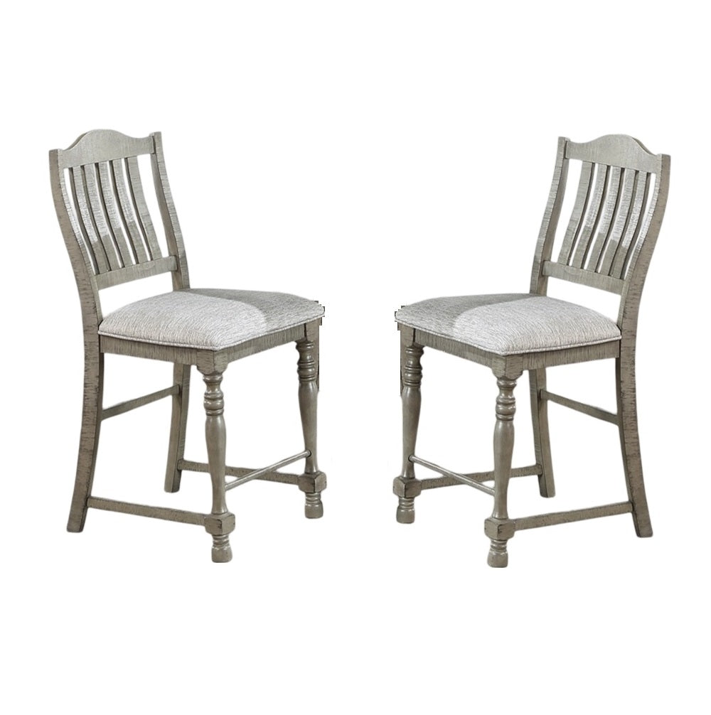 Classic Light Grey Plush Upholstered Cushion Chairs Set of 2pc High Dining Chair Open Slats Back Design