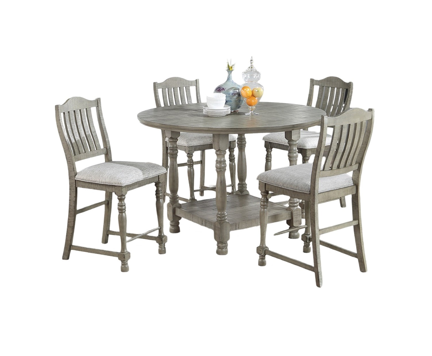 Classic Light Grey Plush Upholstered Cushion Chairs Set of 2pc High Dining Chair Open Slats Back Design
