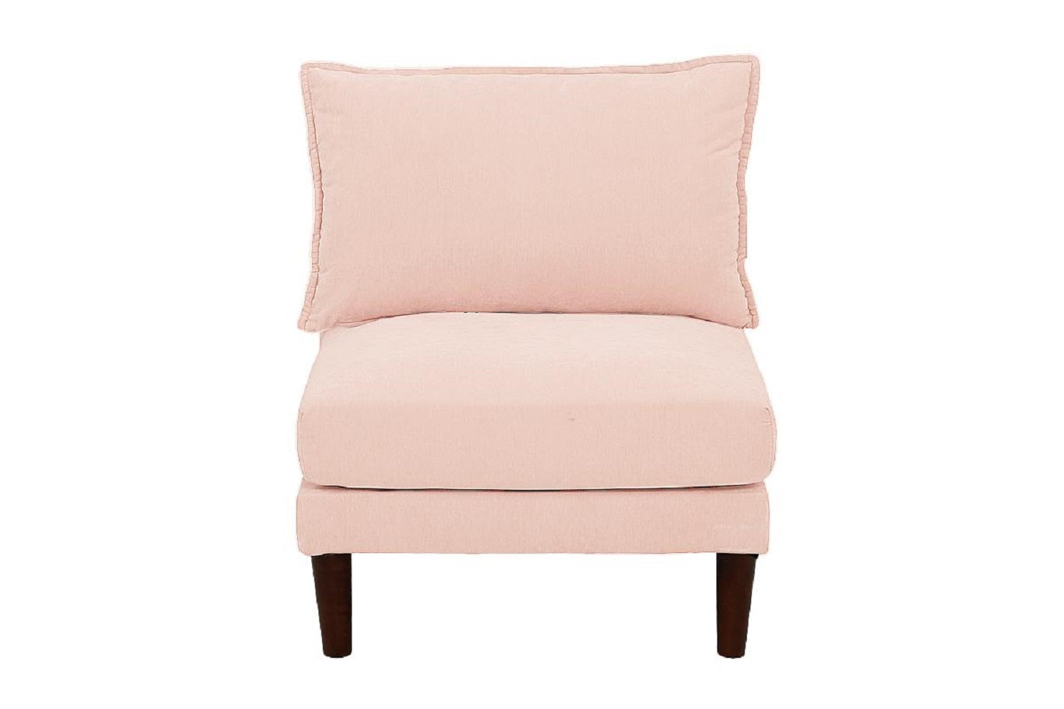 Beautiful Blush Pink Armless Chair Morgan Fabric 1pc Chair Pillow Soft Cushion Wood Legs Living Room Furniture