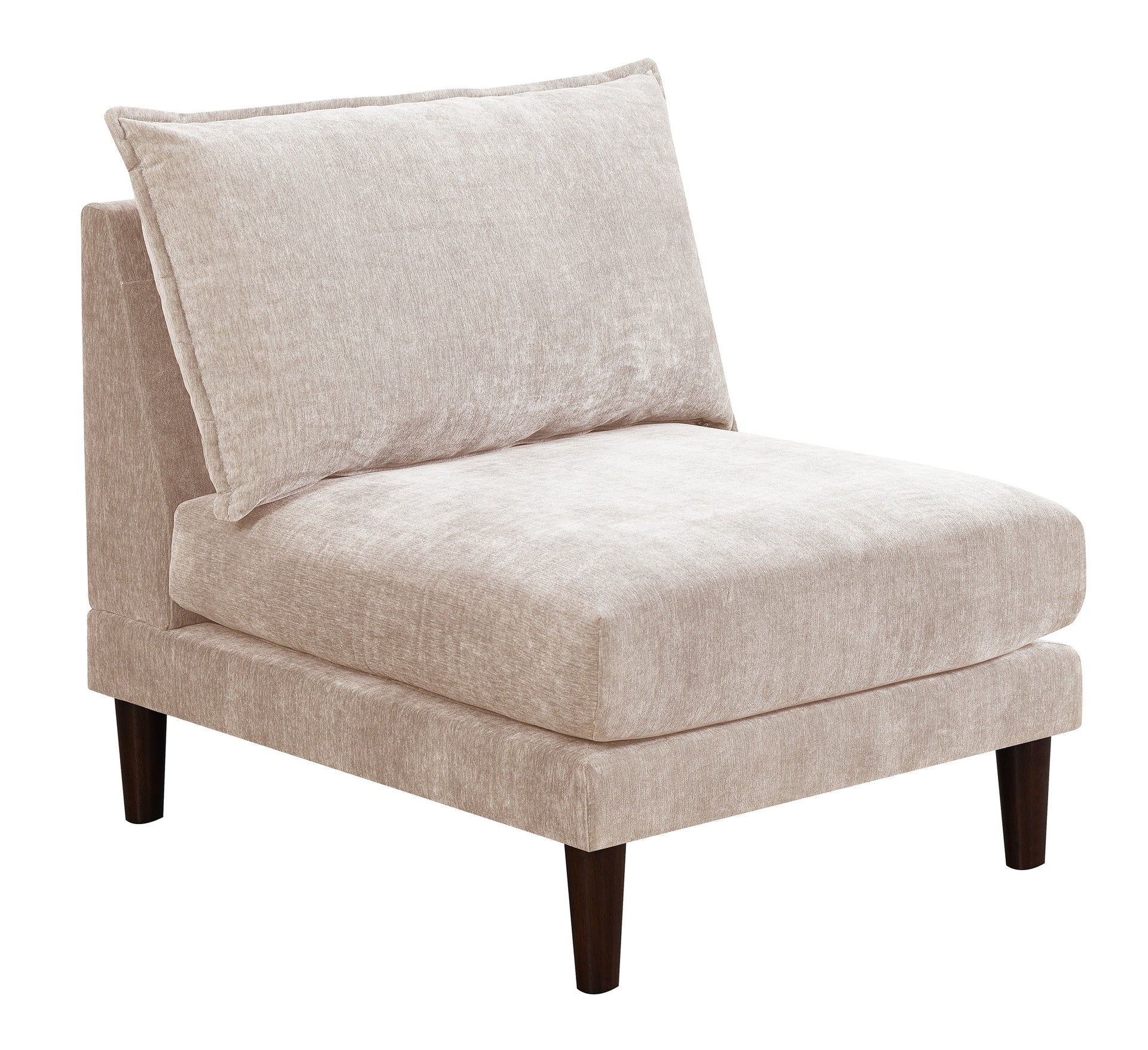 Beautiful Blush Pink Armless Chair Morgan Fabric 1pc Chair Pillow Soft Cushion Wood Legs Living Room Furniture