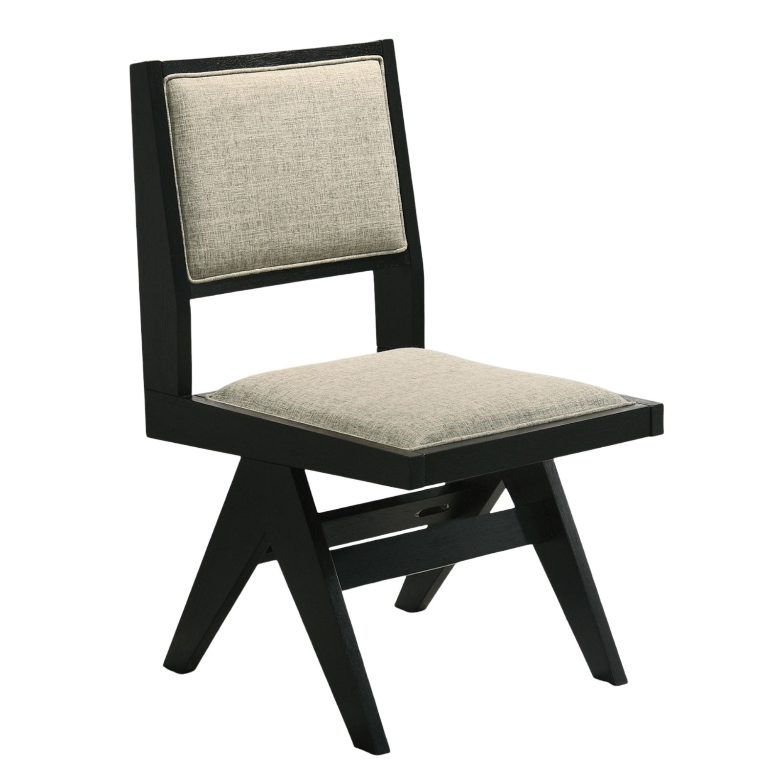 Contemporary Black Color 2pc Dining Side Chairs Light Gray Fabric Upholstered Chairs Arms Dining Room
