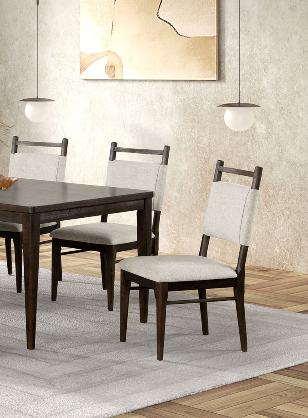 Dark Walnut Side Chairs Upholstered Seat 100% Polyester Kitchen Dining Room Set of 2pc Dining Chairs