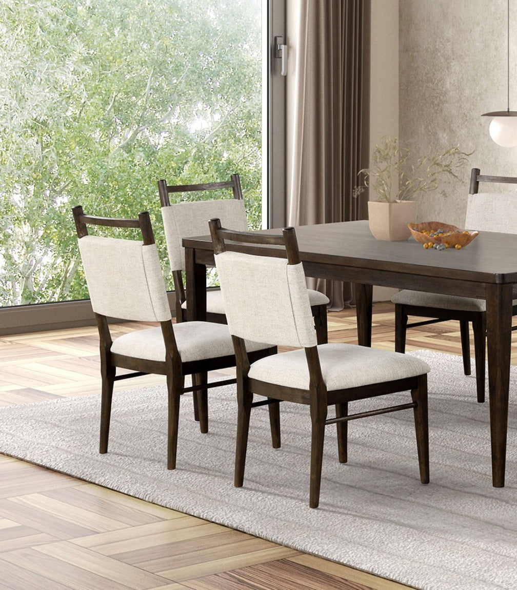 Dark Walnut Side Chairs Upholstered Seat 100% Polyester Kitchen Dining Room Set of 2pc Dining Chairs