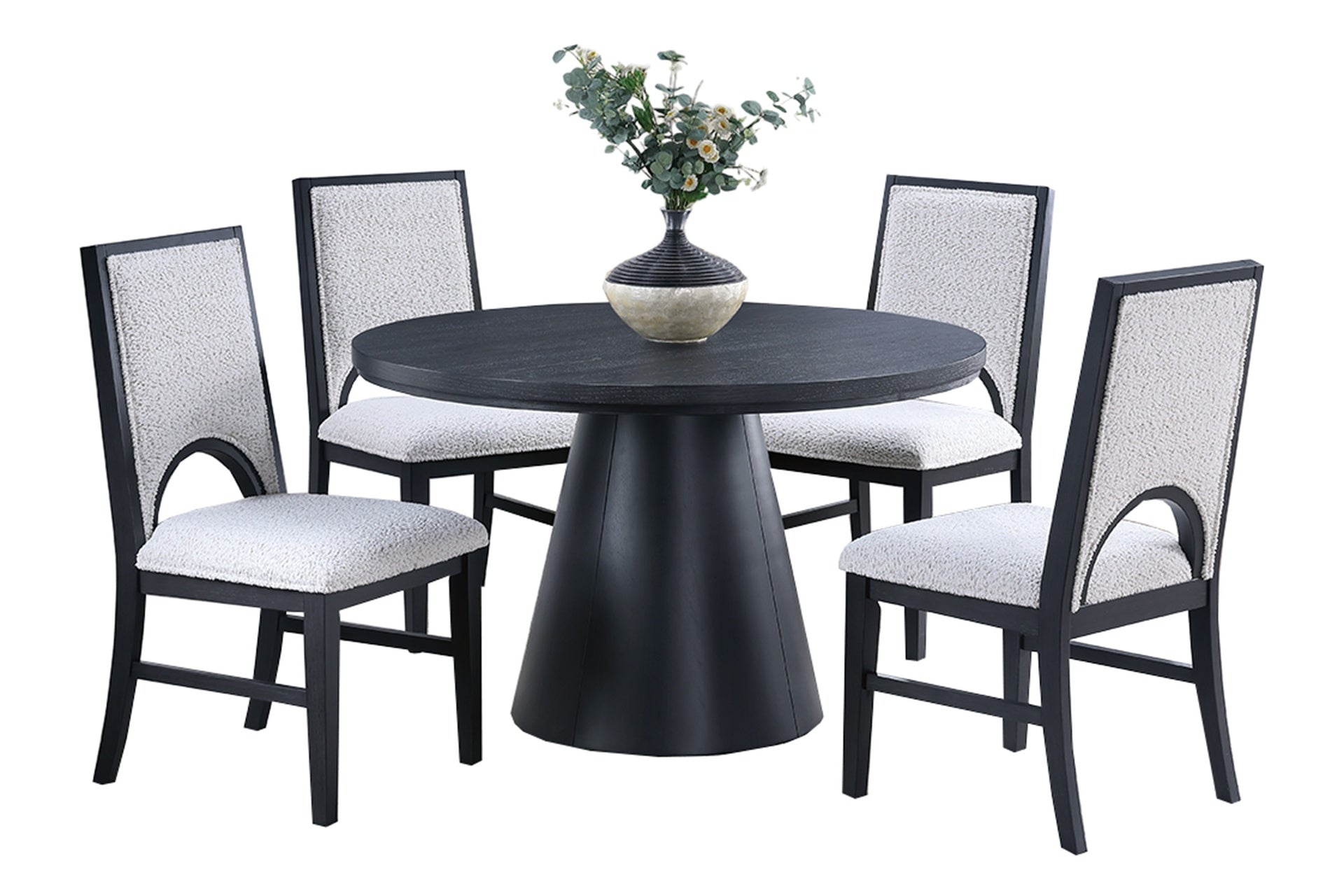 White Fabric Soft Cozy Texture 2pc Dining Chairs Upholstered Seat Back Unique Arched Cutout Chair