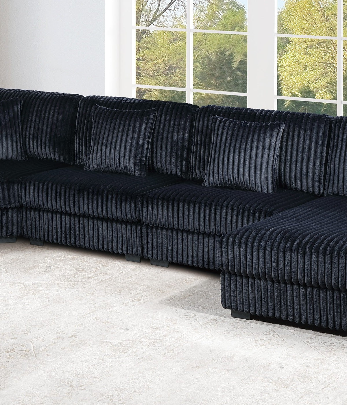 Black Fur-Like Corduroy Armless Chair Modular 1pc Chair w Pillow Living Room Furniture Modern Contemporary Style