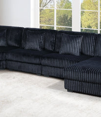 Black Fur-Like Corduroy Armless Chair Modular 1pc Chair w Pillow Living Room Furniture Modern Contemporary Style