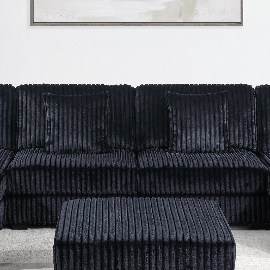 Black Fur-Like Corduroy Armless Chair Modular 1pc Chair w Pillow Living Room Furniture Modern Contemporary Style