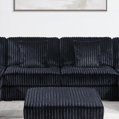 Black Fur-Like Corduroy Armless Chair Modular 1pc Chair w Pillow Living Room Furniture Modern Contemporary Style