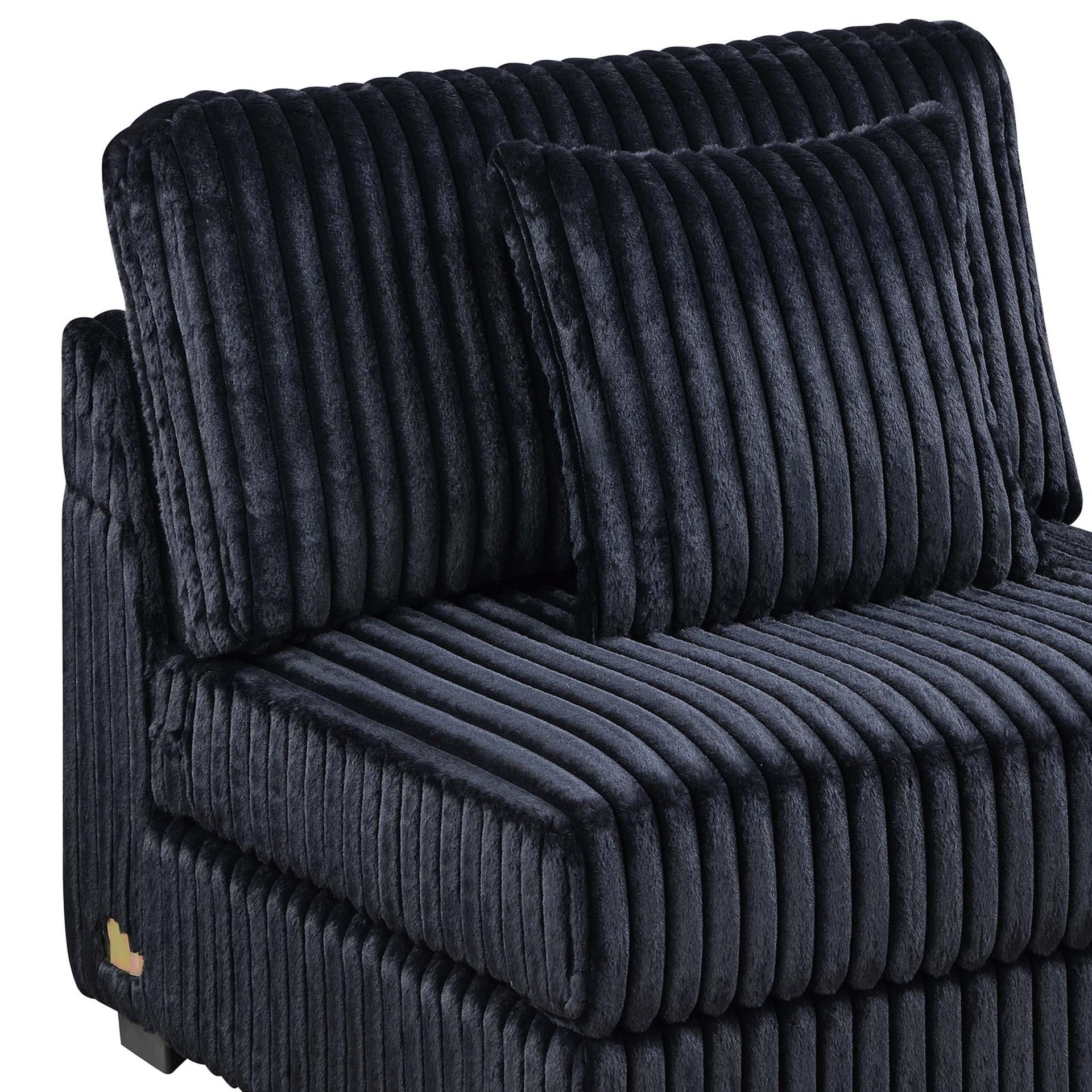 Black Fur-Like Corduroy Armless Chair Modular 1pc Chair w Pillow Living Room Furniture Modern Contemporary Style