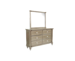 Luxury Antique Silver / Champagne Finish Dresser w Mirror Storage Space Drawers Bedroom Furniture