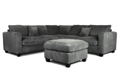 Modern Style L-Shaped 4pc Sectional Set Cocktail Ottoman Square Arms Throw Pillow Corduroy Upholstered Dark Gray Finish Primary Living Room