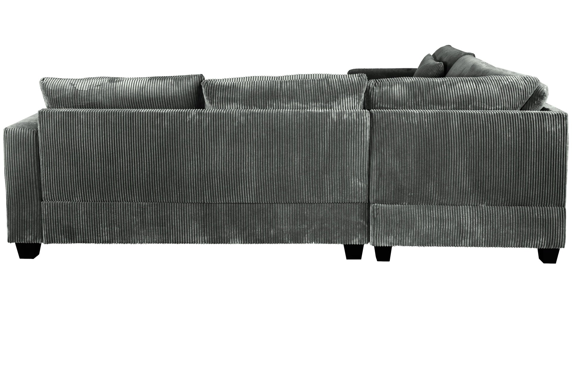 Modern Style L-Shaped 4pc Sectional Set Cocktail Ottoman Square Arms Throw Pillow Corduroy Upholstered Dark Gray Finish Primary Living Room