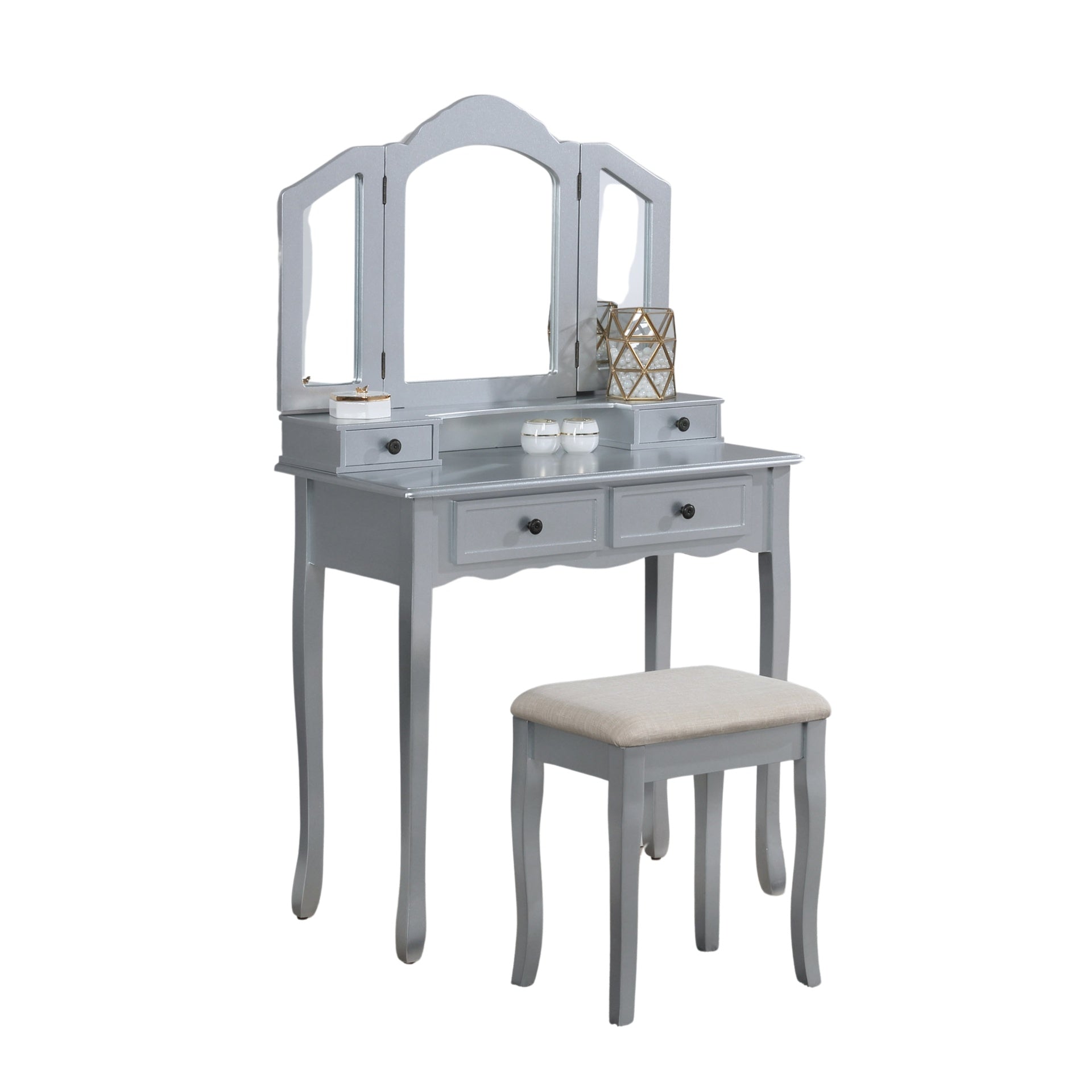 Sanlo Wooden Vanity Make Up Table and Stool Set, Silver